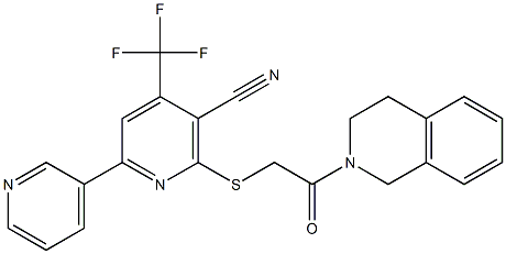 6-{[2-(3,4-dihydroisoquinolin-2(1H)-yl)-2-oxoethyl]thio}-4-(trifluoromethyl)-2,3'-bipyridine-5-carbonitrile 结构式