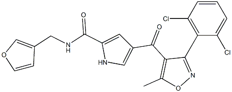 4-{[3-(2,6-dichlorophenyl)-5-methyl-4-isoxazolyl]carbonyl}-N-(3-furylmethyl)-1H-pyrrole-2-carboxamide 结构式