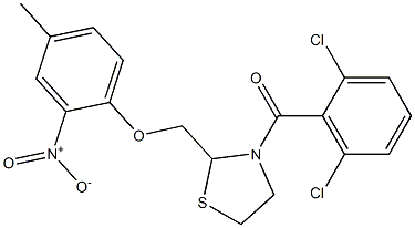 (2,6-dichlorophenyl){2-[(4-methyl-2-nitrophenoxy)methyl]-1,3-thiazolan-3-yl}methanone 结构式