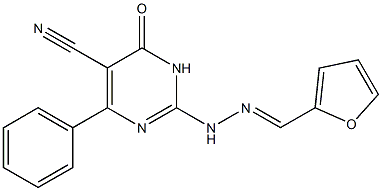 2-[2-(2-furylmethylidene)hydrazino]-6-oxo-4-phenyl-1,6-dihydropyrimidine-5-carbonitrile 结构式
