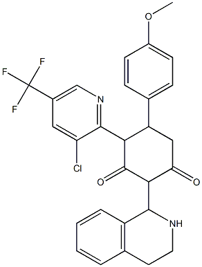 4-[3-chloro-5-(trifluoromethyl)-2-pyridinyl]-5-(4-methoxyphenyl)-2-(1,2,3,4-tetrahydro-1-isoquinolinyl)-1,3-cyclohexanedione 结构式