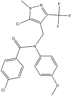 4-chloro-N-{[5-chloro-1-methyl-3-(trifluoromethyl)-1H-pyrazol-4-yl]methyl}-N-(4-methoxyphenyl)benzenecarboxamide 结构式