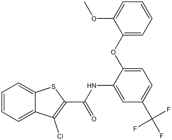 N2-[2-(2-methoxyphenoxy)-5-(trifluoromethyl)phenyl]-3-chlorobenzo[b]thiophene-2-carboxamide 结构式