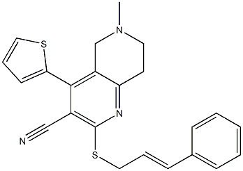 6-methyl-2-{[(E)-3-phenyl-2-propenyl]sulfanyl}-4-(2-thienyl)-5,6,7,8-tetrahydro[1,6]naphthyridine-3-carbonitrile 结构式