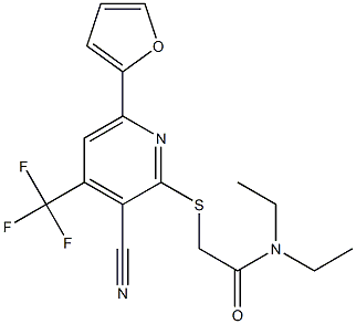 2-{[3-cyano-6-(2-furyl)-4-(trifluoromethyl)-2-pyridinyl]sulfanyl}-N,N-diethylacetamide 结构式