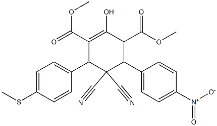 dimethyl 5,5-dicyano-2-hydroxy-6-[4-(methylsulfanyl)phenyl]-4-(4-nitrophenyl)-1-cyclohexene-1,3-dicarboxylate 结构式