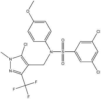 3,5-dichloro-N-{[5-chloro-1-methyl-3-(trifluoromethyl)-1H-pyrazol-4-yl]methyl}-N-(4-methoxyphenyl)benzenesulfonamide 结构式