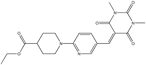 ethyl 1-(5-{[1,3-dimethyl-2,4,6-trioxotetrahydro-5(2H)-pyrimidinyliden]methyl}-2-pyridinyl)-4-piperidinecarboxylate 结构式