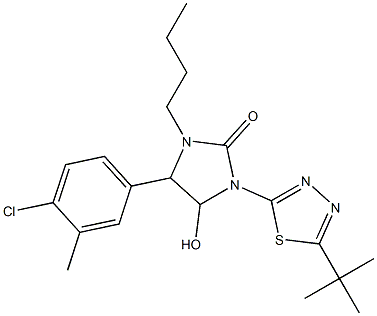 1-butyl-3-[5-(tert-butyl)-1,3,4-thiadiazol-2-yl]-5-(4-chloro-3-methylphenyl)-4-hydroxyimidazolidin-2-one 结构式