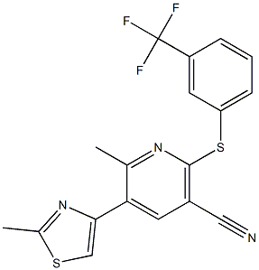 6-methyl-5-(2-methyl-1,3-thiazol-4-yl)-2-{[3-(trifluoromethyl)phenyl]thio}nicotinonitrile 结构式