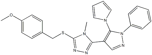 methyl 4-[({4-methyl-5-[1-phenyl-5-(1H-pyrrol-1-yl)-1H-pyrazol-4-yl]-4H-1,2,4-triazol-3-yl}sulfanyl)methyl]phenyl ether 结构式