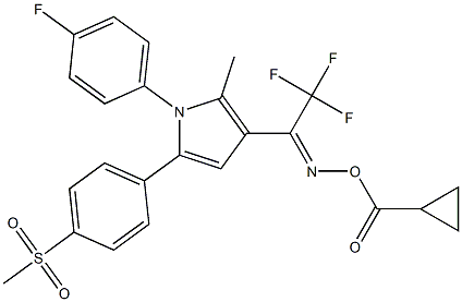 N-[(cyclopropylcarbonyl)oxy]-N-((Z)-2,2,2-trifluoro-1-{1-(4-fluorophenyl)-2-methyl-5-[4-(methylsulfonyl)phenyl]-1H-pyrrol-3-yl}ethylidene)amine 结构式