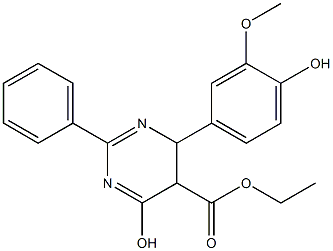 ethyl 6-hydroxy-4-(4-hydroxy-3-methoxyphenyl)-2-phenyl-4,5-dihydro-5-pyrimidinecarboxylate 结构式