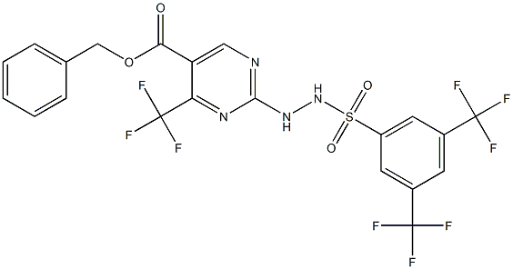 benzyl 2-(2-{[3,5-di(trifluoromethyl)phenyl]sulfonyl}hydrazino)-4-(trifluoromethyl)pyrimidine-5-carboxylate 结构式