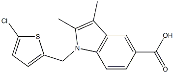 1-[(5-chlorothiophen-2-yl)methyl]-2,3-dimethyl-1H-indole-5-carboxylic acid 结构式