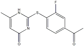 2-[(4-acetyl-2-fluorophenyl)sulfanyl]-6-methyl-1,4-dihydropyrimidin-4-one 结构式