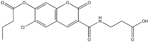 Butyric acid 3-(2-carboxy-ethylcarbamoyl)-6-chloro-2-oxo-2H-chromen-7-yl ester 结构式