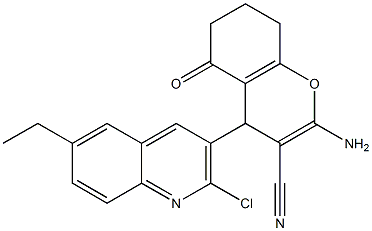 2-amino-4-(2-chloro-6-ethylquinolin-3-yl)-5-oxo-5,6,7,8-tetrahydro-4H-chromene-3-carbonitrile 结构式