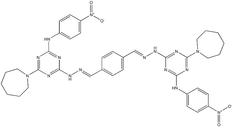 terephthalaldehyde bis[(4-(1-azepanyl)-6-{4-nitroanilino}-1,3,5-triazin-2-yl)hydrazone] 结构式