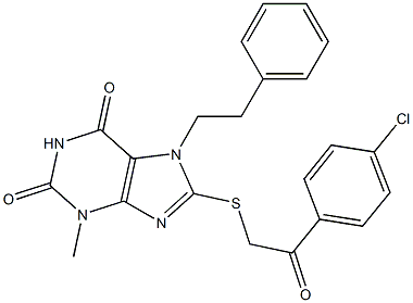 8-{[2-(4-chlorophenyl)-2-oxoethyl]sulfanyl}-3-methyl-7-(2-phenylethyl)-3,7-dihydro-1H-purine-2,6-dione 结构式