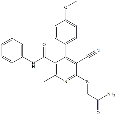 6-[(2-amino-2-oxoethyl)sulfanyl]-5-cyano-4-(4-methoxyphenyl)-2-methyl-N-phenylnicotinamide 结构式