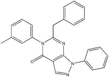 6-benzyl-5-(3-methylphenyl)-1-phenyl-1,5-dihydro-4H-pyrazolo[3,4-d]pyrimidin-4-one 结构式