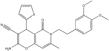 2-amino-6-[2-(3,4-dimethoxyphenyl)ethyl]-7-methyl-5-oxo-4-thien-2-yl-5,6-dihydro-4H-pyrano[3,2-c]pyridine-3-carbonitrile 结构式