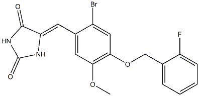 5-{2-bromo-4-[(2-fluorobenzyl)oxy]-5-methoxybenzylidene}-2,4-imidazolidinedione 结构式