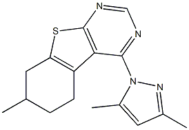 4-(3,5-dimethyl-1H-pyrazol-1-yl)-7-methyl-5,6,7,8-tetrahydro[1]benzothieno[2,3-d]pyrimidine 结构式