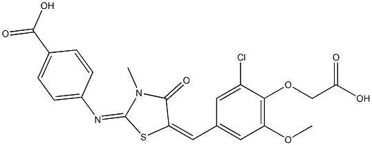 4-({5-[4-(carboxymethoxy)-3-chloro-5-methoxybenzylidene]-3-methyl-4-oxo-1,3-thiazolidin-2-ylidene}amino)benzoic acid 结构式