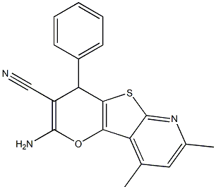 2-amino-7,9-dimethyl-4-phenyl-4H-pyrano[2',3':4,5]thieno[2,3-b]pyridine-3-carbonitrile 结构式