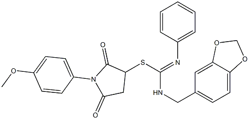 1-(4-methoxyphenyl)-2,5-dioxo-3-pyrrolidinyl N-(1,3-benzodioxol-5-ylmethyl)-N'-phenylimidothiocarbamate 结构式