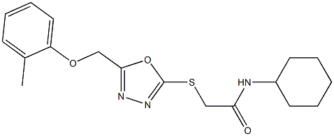 N-cyclohexyl-2-({5-[(2-methylphenoxy)methyl]-1,3,4-oxadiazol-2-yl}sulfanyl)acetamide 结构式