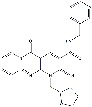 2-imino-10-methyl-5-oxo-N-(pyridin-3-ylmethyl)-1-(tetrahydrofuran-2-ylmethyl)-1,5-dihydro-2H-dipyrido[1,2-a:2,3-d]pyrimidine-3-carboxamide 结构式