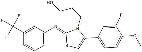 3-(4-(3-fluoro-4-methoxyphenyl)-2-{[3-(trifluoromethyl)phenyl]imino}-1,3-thiazol-3(2H)-yl)-1-propanol 结构式
