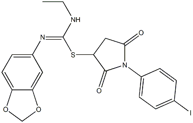 1-(4-iodophenyl)-2,5-dioxo-3-pyrrolidinyl N'-(1,3-benzodioxol-5-yl)-N-ethylimidothiocarbamate 结构式