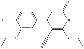 4-(3-ethoxy-4-hydroxyphenyl)-2-(ethylsulfanyl)-6-oxo-1,4,5,6-tetrahydro-3-pyridinecarbonitrile 结构式