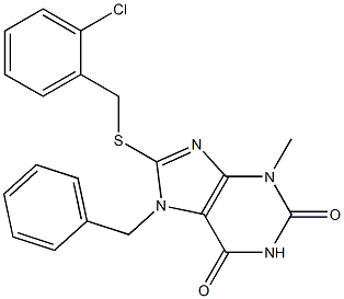 7-benzyl-8-[(2-chlorobenzyl)sulfanyl]-3-methyl-3,7-dihydro-1H-purine-2,6-dione 结构式