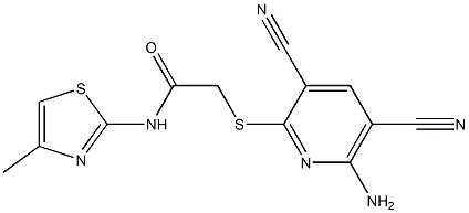 2-[(6-amino-3,5-dicyanopyridin-2-yl)sulfanyl]-N-(4-methyl-1,3-thiazol-2-yl)acetamide 结构式