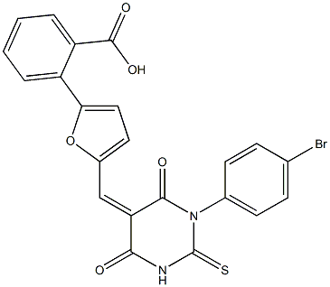 2-{5-[(1-(4-bromophenyl)-4,6-dioxo-2-thioxotetrahydro-5(2H)-pyrimidinylidene)methyl]-2-furyl}benzoic acid 结构式