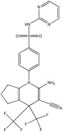 4-[2-amino-3-cyano-4,4-bis(trifluoromethyl)-4,5,6,7-tetrahydro-1H-cyclopenta[b]pyridin-1-yl]-N-(2-pyrimidinyl)benzenesulfonamide 结构式