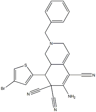 6-amino-2-benzyl-8-(4-bromo-2-thienyl)-2,3,8,8a-tetrahydro-5,7,7(1H)-isoquinolinetricarbonitrile 结构式