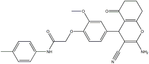 2-[4-(2-amino-3-cyano-5-oxo-5,6,7,8-tetrahydro-4H-chromen-4-yl)-2-methoxyphenoxy]-N-(4-methylphenyl)acetamide 结构式