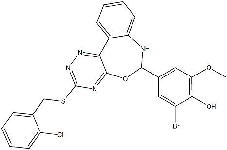 2-bromo-4-{3-[(2-chlorobenzyl)sulfanyl]-6,7-dihydro[1,2,4]triazino[5,6-d][3,1]benzoxazepin-6-yl}-6-methoxyphenol 结构式
