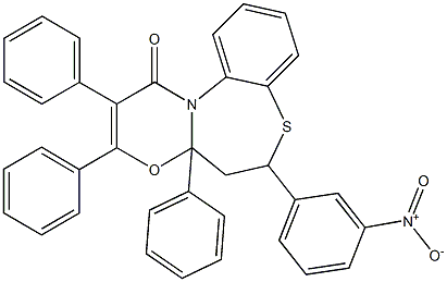 6-{3-nitrophenyl}-2,3,4a-triphenyl-5,6-dihydro-1H,4aH-[1,3]oxazino[2,3-d][1,5]benzothiazepin-1-one 结构式