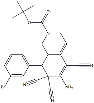 tert-butyl 6-amino-8-(3-bromophenyl)-5,7,7-tricyano-3,7,8,8a-tetrahydro-2(1H)-isoquinolinecarboxylate 结构式
