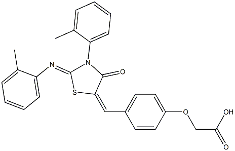 [4-({3-(2-methylphenyl)-2-[(2-methylphenyl)imino]-4-oxo-1,3-thiazolidin-5-ylidene}methyl)phenoxy]acetic acid 结构式