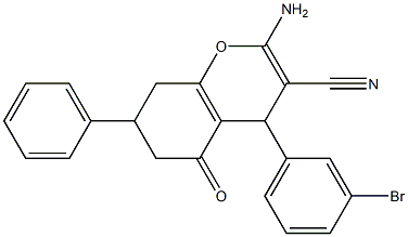 2-amino-4-(3-bromophenyl)-5-oxo-7-phenyl-5,6,7,8-tetrahydro-4H-chromene-3-carbonitrile 结构式