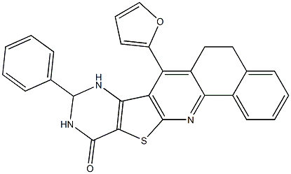 7-(2-furyl)-9-phenyl-5,6,9,10-tetrahydrobenzo[h]pyrimido[4',5':4,5]thieno[2,3-b]quinolin-11(8H)-one 结构式