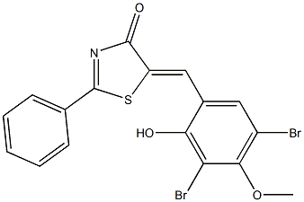 5-(3,5-dibromo-2-hydroxy-4-methoxybenzylidene)-2-phenyl-1,3-thiazol-4(5H)-one 结构式